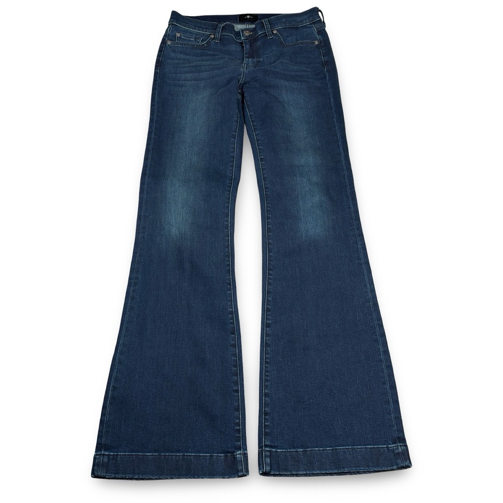 7 For All Mankind Dojo Blue Black Santiago Wide Leg Flare Jeans Size 30 7R012005